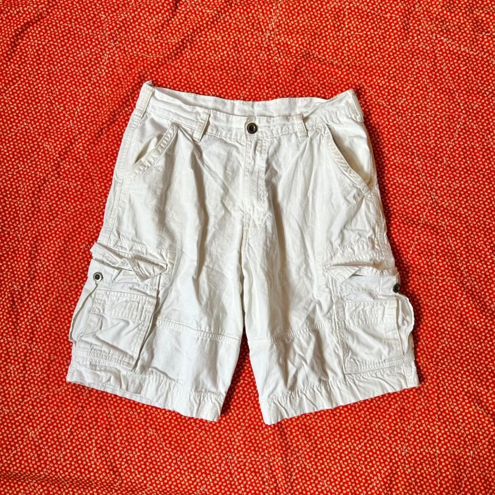 Levi Strauss Men White baggy Cargo Shorts Cotton Utility Pockets Relaxed Fit